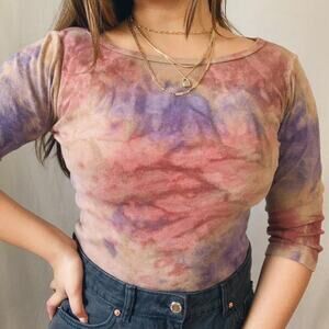Tan Tye Dye Sparkly 3/4 Sleeve top